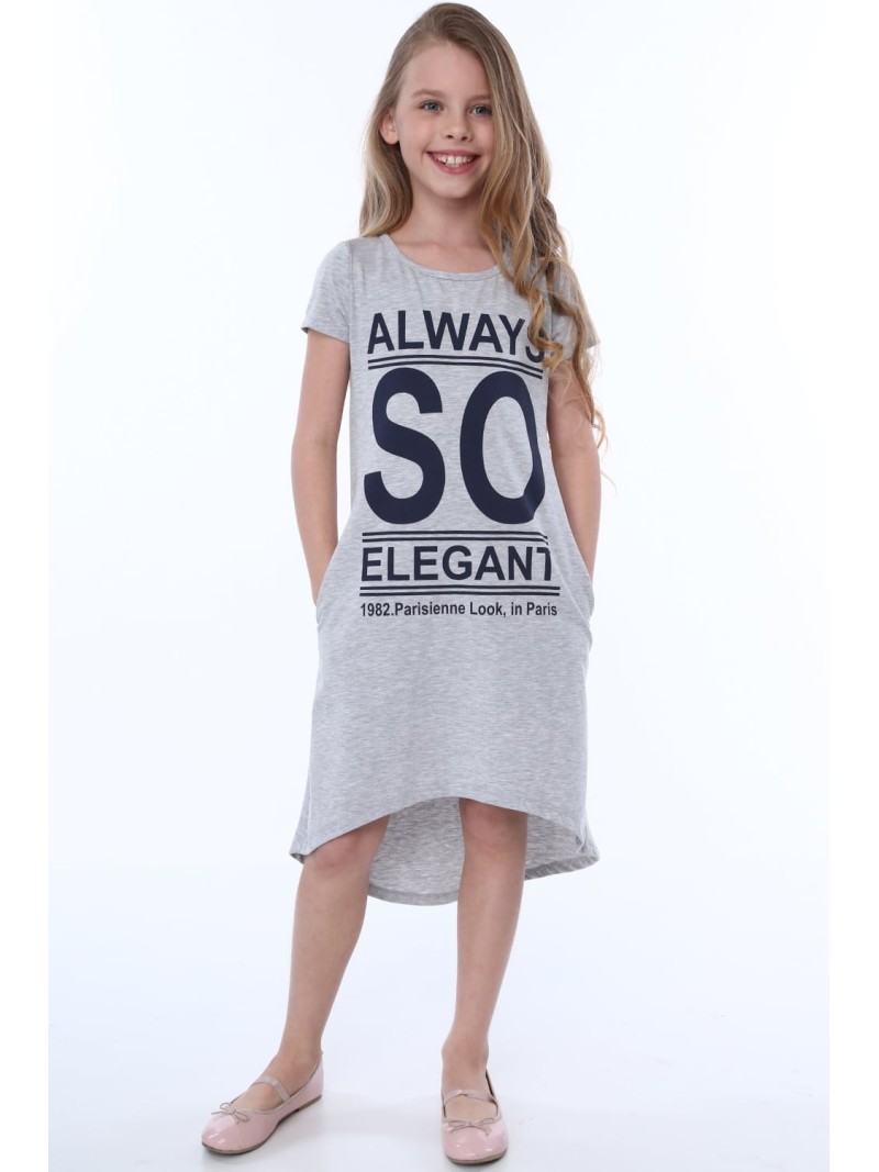 Girls\' dress with inscriptions, light gray NDZ8247 - Online store - Boutique